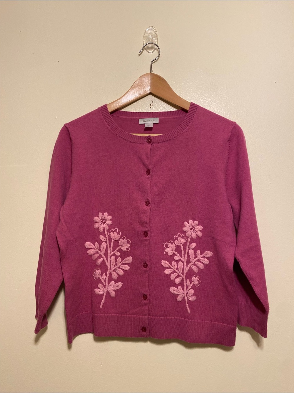 Garnet Hill Rose-Pink Floral Embroidered Cardigan. Size S